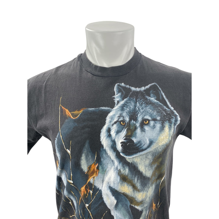 Men's Black Wolf Rabbit Graphic Print Short Sleeve Crew Neck T Shirt Tee Top M