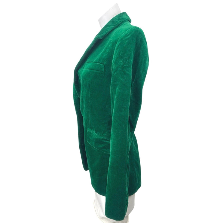 Women's Green Velvet Velour Notched Collar Single Breasted Blazer Coat Jacket M