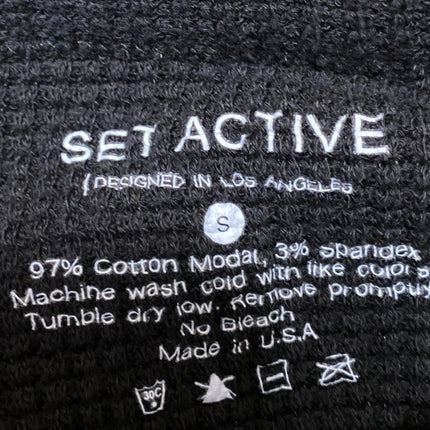 Set Active Women's Black Waffle Knit Long Sleeve Crew Neck Sweater Top Size S