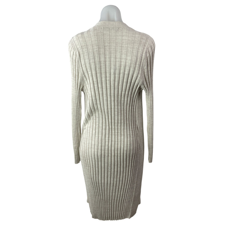 Peruvian Connection Beige Ribbed Midi Bodycon Long Cardigan & Tank Dress Set M