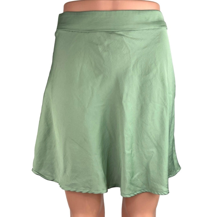 Free People Green High Waisted Flowy Side Zip Lightweight Satin Slip Skirt Sz 4