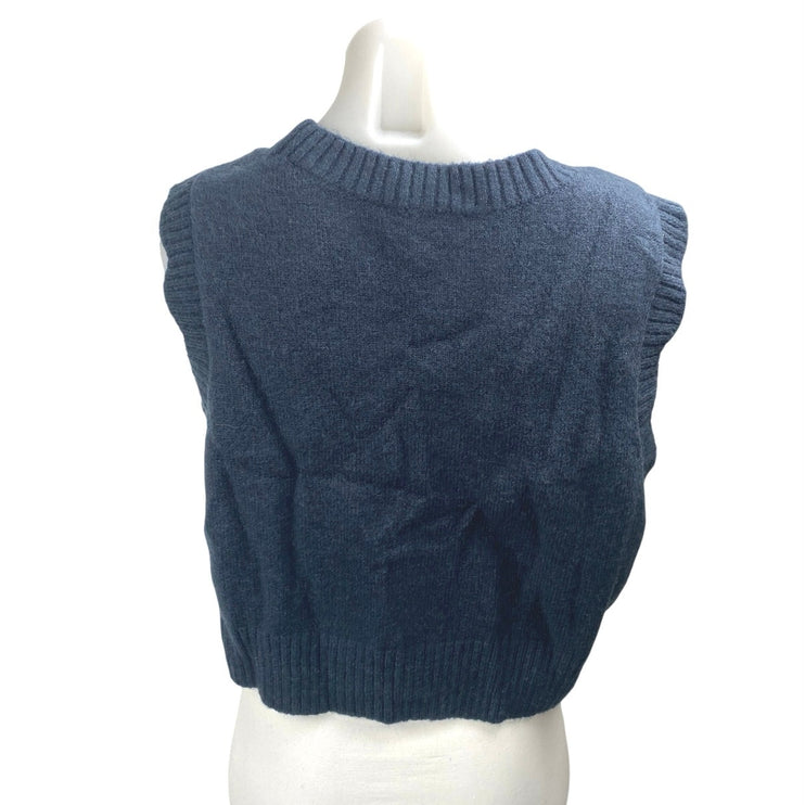 Eloquii Women's Blue Wool Knit Sleeveless Crewneck Crop Tank Vest Top Size 14