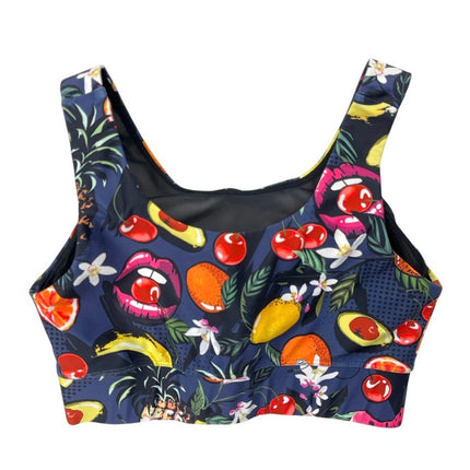 Stronger Label Multicolor Fruit Print Sports Bra Tank Top & Bike Shorts Set Sz S