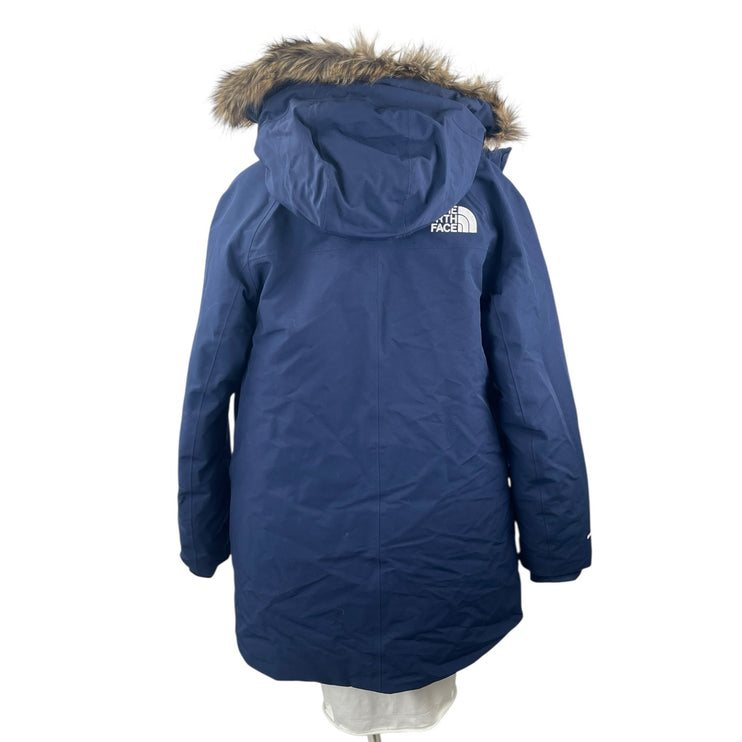 The North Face New Outer Boroughs Blue Faux Fur Hooded Parka Coat Jacket Size M