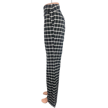 Ann Taylor Black Plaid Side Zip Straight Leg High Rise Ankle Dress Pants Size 8