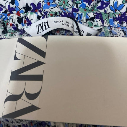 NEW Zara Women's Blue Floral Sleeveless Slit Midi Tank A-Line Slip Dress Size XS