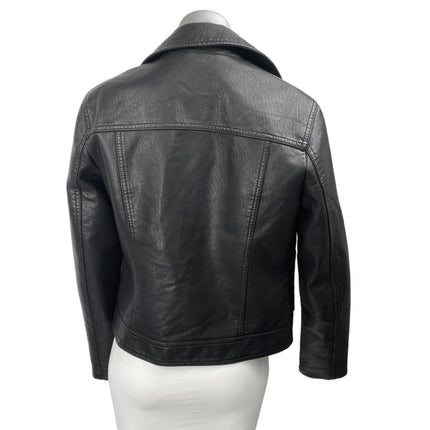Topshop Women's Black Faux Vegan Leather Full Zip Long Sleeve Moto Coat Jacket 6