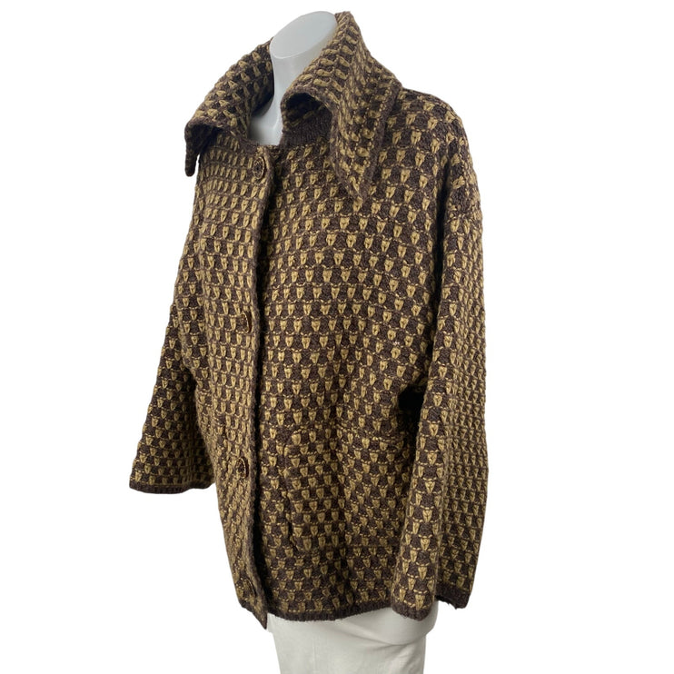 NEW Zara Brown Yellow Crochet Knit Long Sleeve Button Up Sweater Top Size S