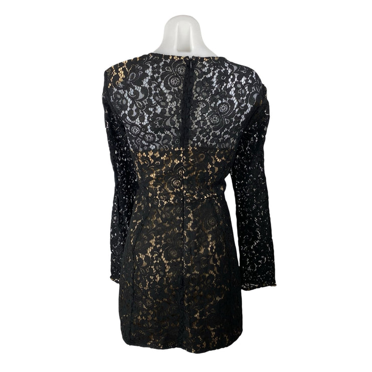 NEW Showpo Ness Women's Black Floral Lace Long Sleeve Mini Flare A-Line Dress 12
