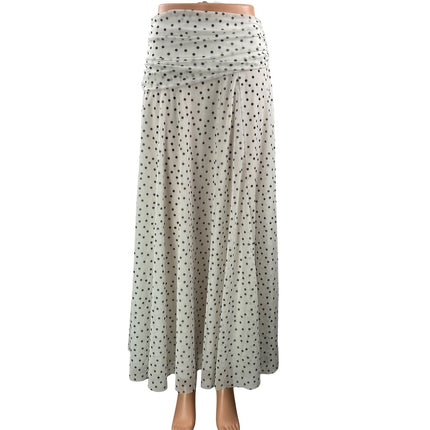 Zara Women's White Black Polka Dots Ruched Draped Flowy Mesh Maxi Skirt Size S