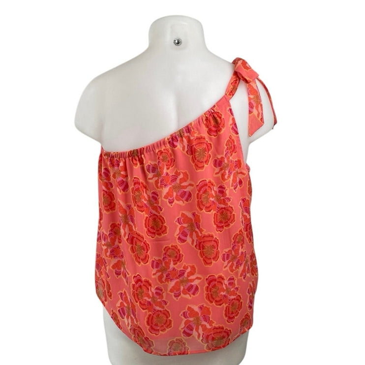 Ann Taylor LOFT Coral Floral One Shoulder Tie Sleeveless Blouse Top Size XL
