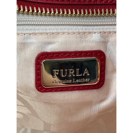 Furla Ginevra Red Gold Accent Saffiano Leather Travel Large Tote Bag Handbag