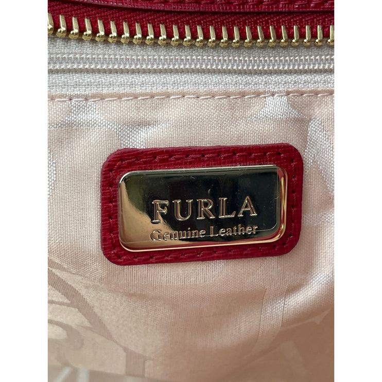 Furla Ginevra Red Gold Accent Saffiano Leather Travel Large Tote Bag Handbag