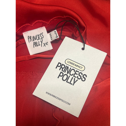 NEW Princess Polly Red Silk Satin Sleeveless Scalloped Bow Cami Crop Top Size 8