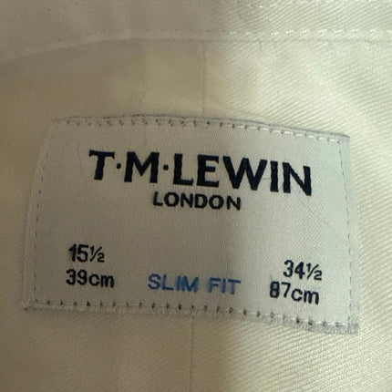 T.M. Lewin Men's White Slim Fit Cotton Long Sleeve Button Down Shirt Top 34 1/2