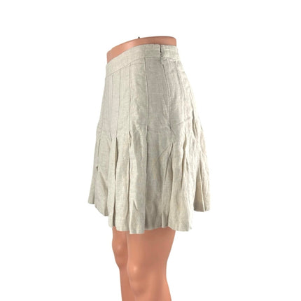Aritzia Wilfred Beige 100% Linen High Waisted A Line Pleated Mini Skirt Size 2