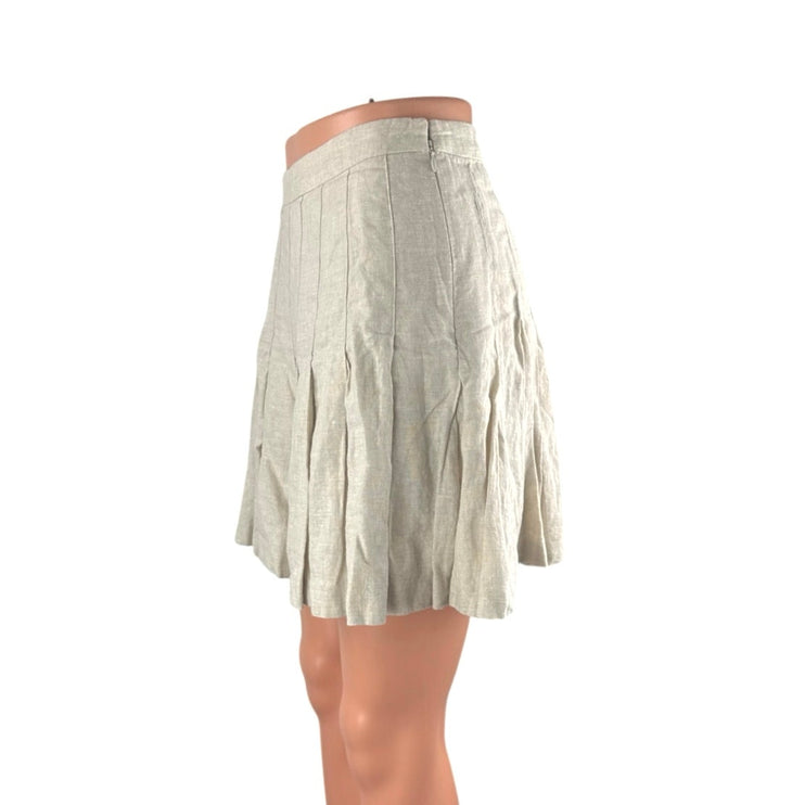 Aritzia Wilfred Beige 100% Linen High Waisted A Line Pleated Mini Skirt Size 2