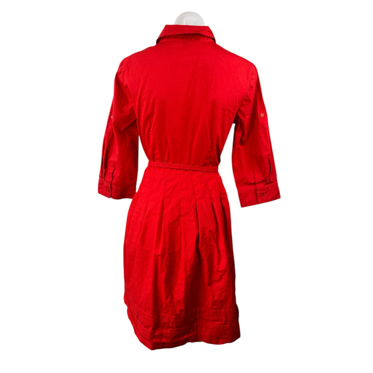 Talbots Red Long Sleeve Tie Waist Belted Button Front A Line Shirt Mini Dress 6P