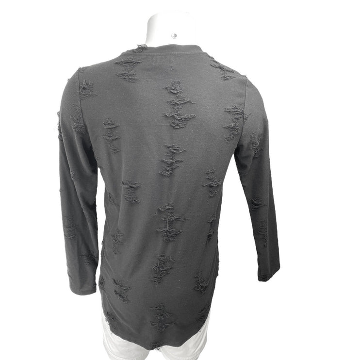 H&M Divided Men's Black Distressed Crewneck Long Sleeve Tee T-shirt Top Size S