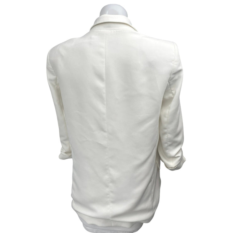 Zara Women's White Long Sleeve Peak Lapel Open Blazer Suit Coat Jacket Size S