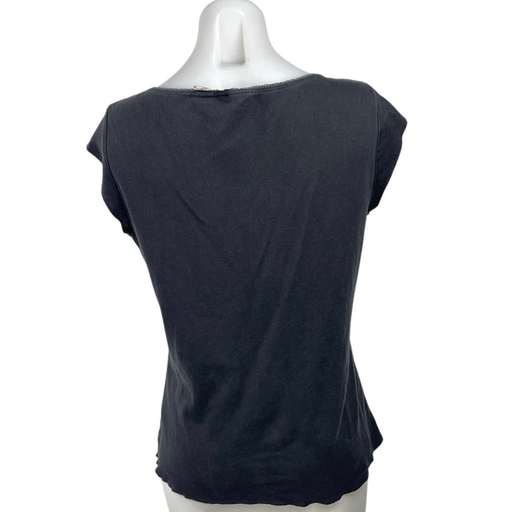 DKNY Jeans Women's Black Short Cap Sleeve Scoop Neck T Shirt Tee Top Size XL