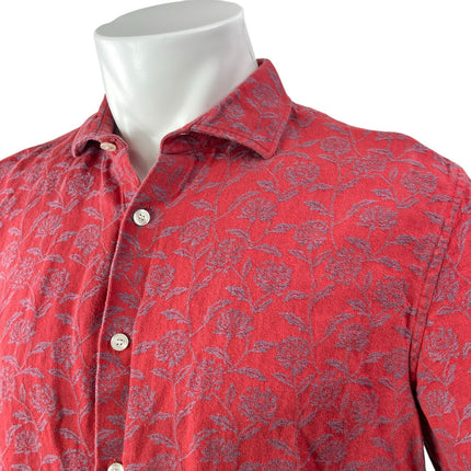 Baird McNutt Murano Men's Red Floral Linen Short Sleeve Button Up Shirt Top L