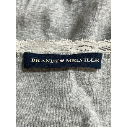 Brandy Melville Women's Gray Floral Lace Trim Knit Long Sleeve Blouse Top Size S