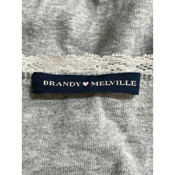 Brandy Melville Women's Gray Floral Lace Trim Knit Long Sleeve Blouse Top Size S