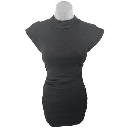 Zara Women's Black Rib Knit Short Sleeve High Neck Mini Bodycon Sweater Dress S