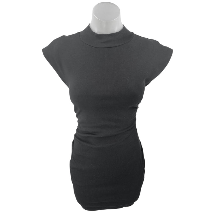 Zara Women's Black Rib Knit Short Sleeve High Neck Mini Bodycon Sweater Dress S