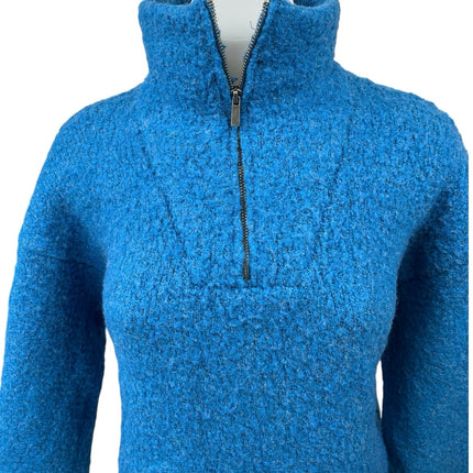 Zara Women's Blue Wool Half Zip Fuzzy Knit Mock Neck Pullover Sweater Top Size S