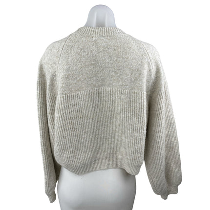 Topshop Women's Beige Wool Rib Knit Crew Neck Long Sleeve Crop Sweater Top Sz S