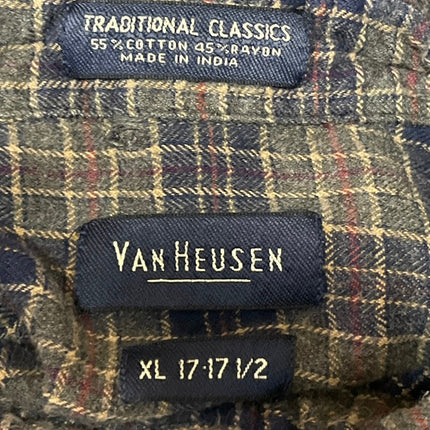 Van Hausen Men Blue Plaid Classic Pocket Long Sleeve Button Down Dress Shirt XL