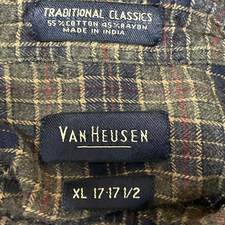 Van Hausen Men Blue Plaid Classic Pocket Long Sleeve Button Down Dress Shirt XL