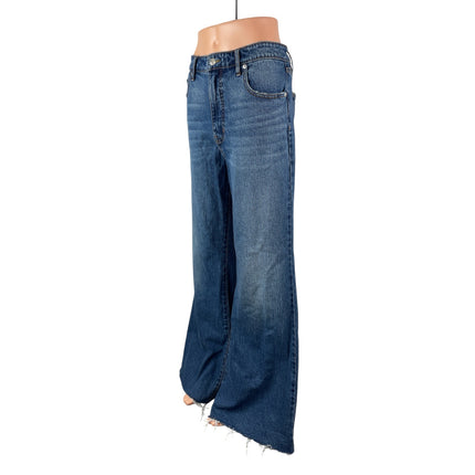 Free Assembly Women's Blue High Rise Wide Leg Baggy Palazzo Denim Jeans Size 35