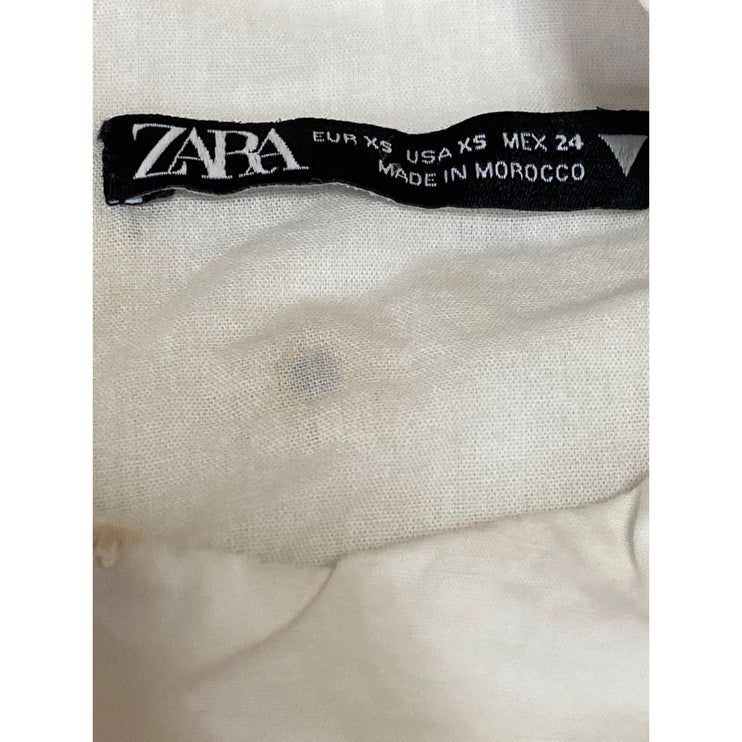 Zara Women's White Floral Embroidered Balloon Sleeves Crop Poplin Blouse Top XS