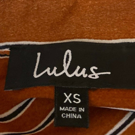Lulus Orange Tan Striped Long Sleeve Collared Button Down Shirt Blouse Top Sz XS