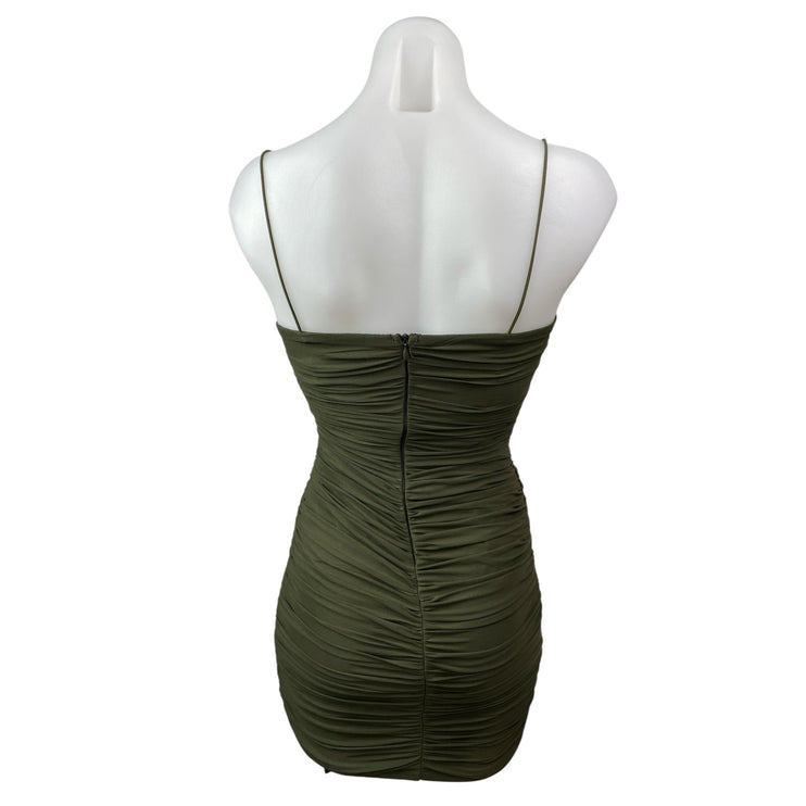 Princess Polly Tara Women's Green Ruched Sleeveless Mini Cami Bodycon Dress Sz 4