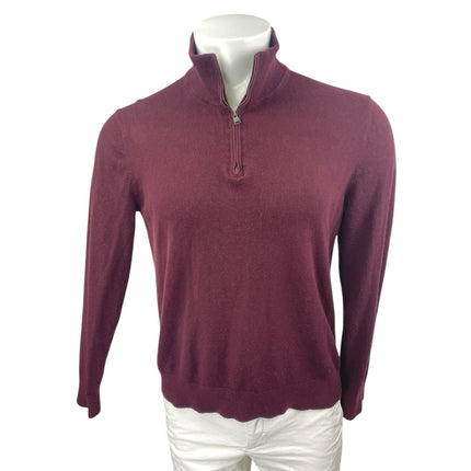 Banana Republic Men's Maroon Cashmere Long Sleeve Quarter Zip Sweater Top Size M