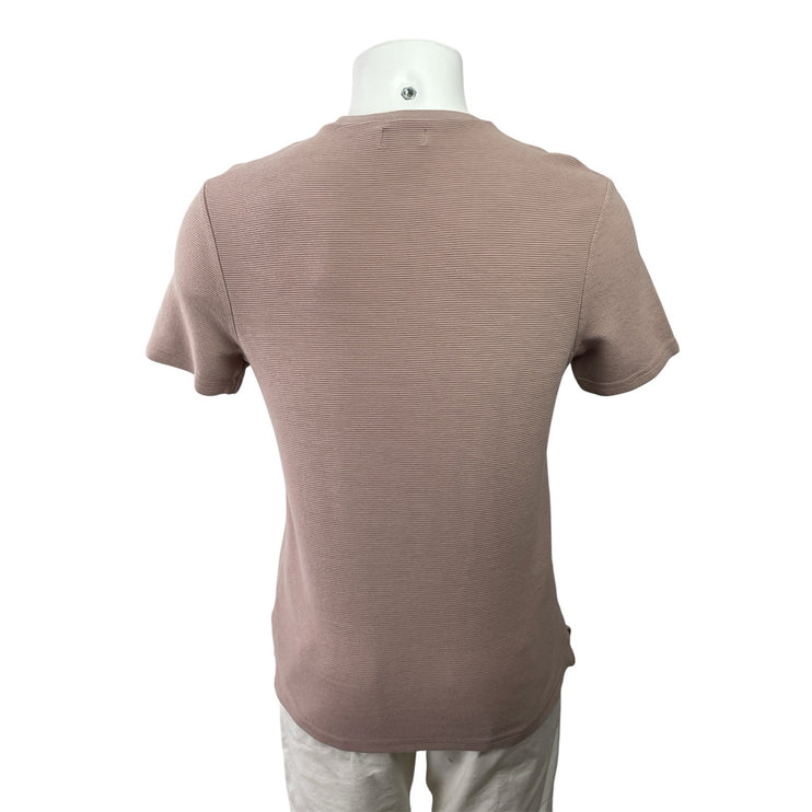 Topman Men's Brown Tan Rib Knit Crewneck Short Sleeve Casual Tee T-shirt Top M