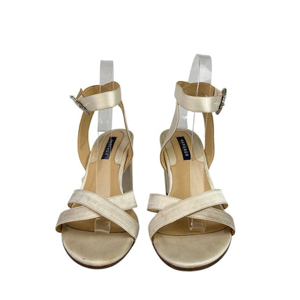 Margaux Uptown White Rhinestone Buckle Ankle Strap Bridal Heels Sandals Size 7.5