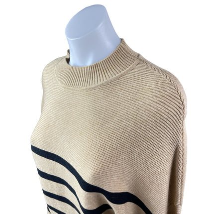 Zesica Women's Beige Tan Striped Mock Neck Knit Long Dolman Sleeve Sweater Top M