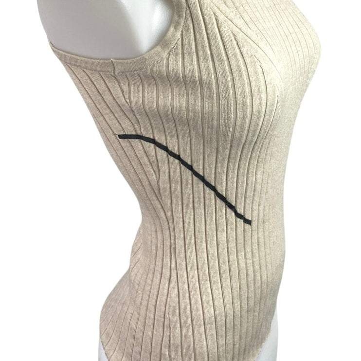 NEW Argent 100% Wool Cream Beige Rib Knit Sleeveless Sweater Tank Top Size S