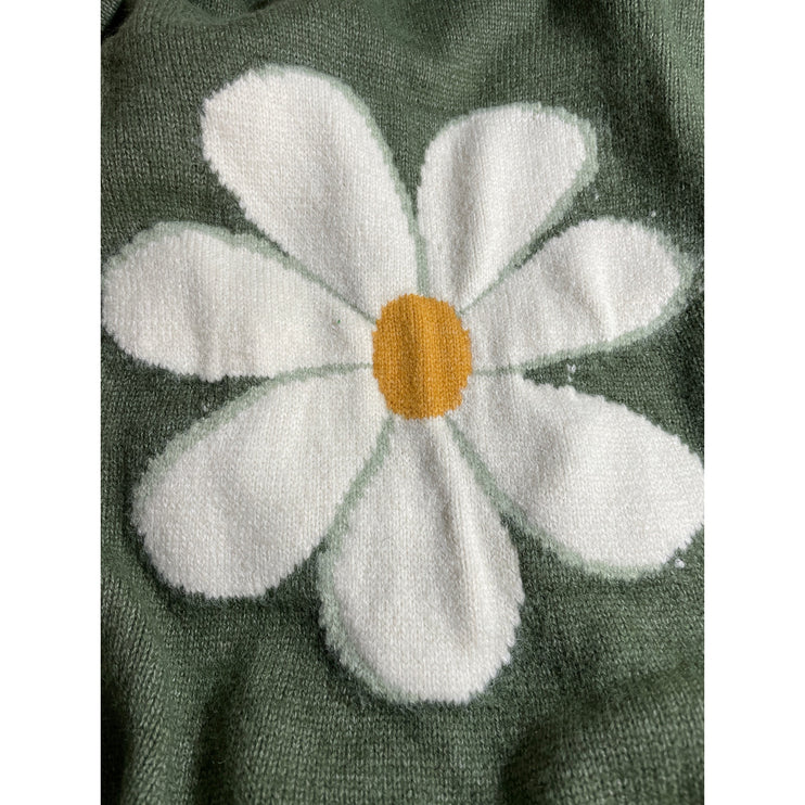 Bloomchic Women Green Floral Daisy Long Sleeve Knit Crew Neck Sweater Top 22/24