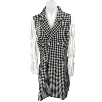 Shein Black White Tweed Long Puff Sleeve Double Breasted Mini Dress Size XL