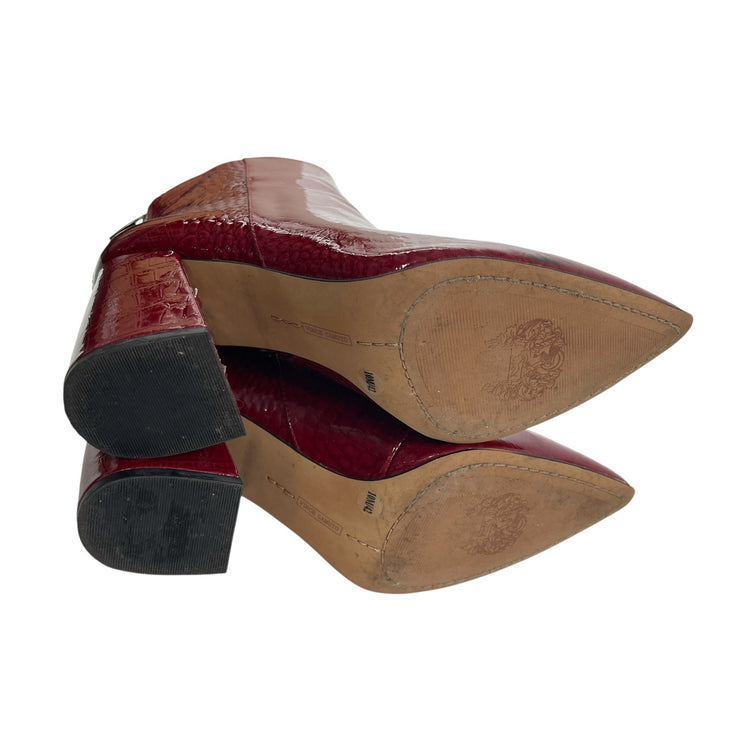 Vince Camuto Benedie Red Patent Leather Crocodile Pointed Toe Ankle Boots Sz 10