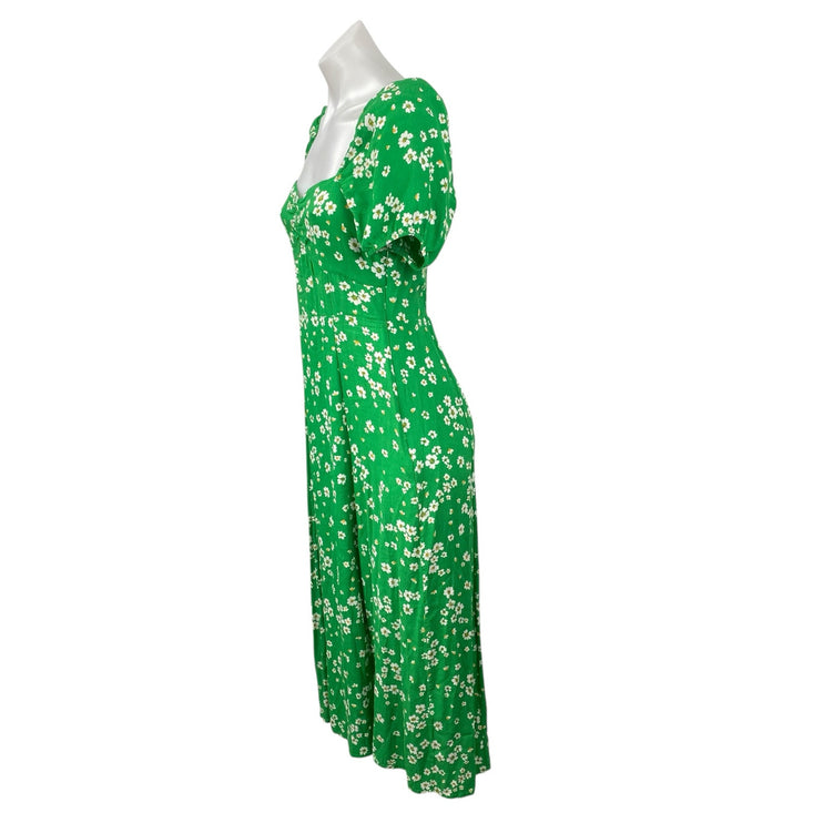 & Other Stories Green Floral Puff Sleeve Square Neck Midi Maxi A-Line Dress US 4