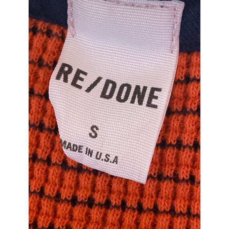 Re/Done Women's Red Ribbed Knit Striped Crewneck Long Sleeve Sweater Top Size S
