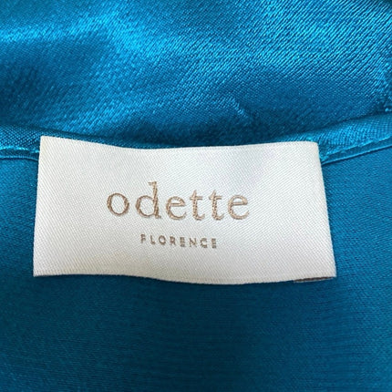 Odette Women's Green Silky Satin Tie Front Long Sleeve Crop Blouse Shirt Top S