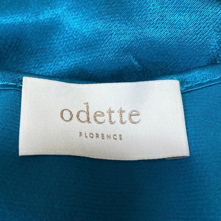 Odette Women's Green Silky Satin Tie Front Long Sleeve Crop Blouse Shirt Top S